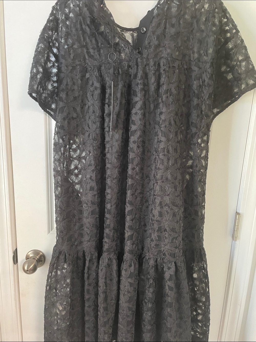 Black Lace Short-Sleeve Women's Dress